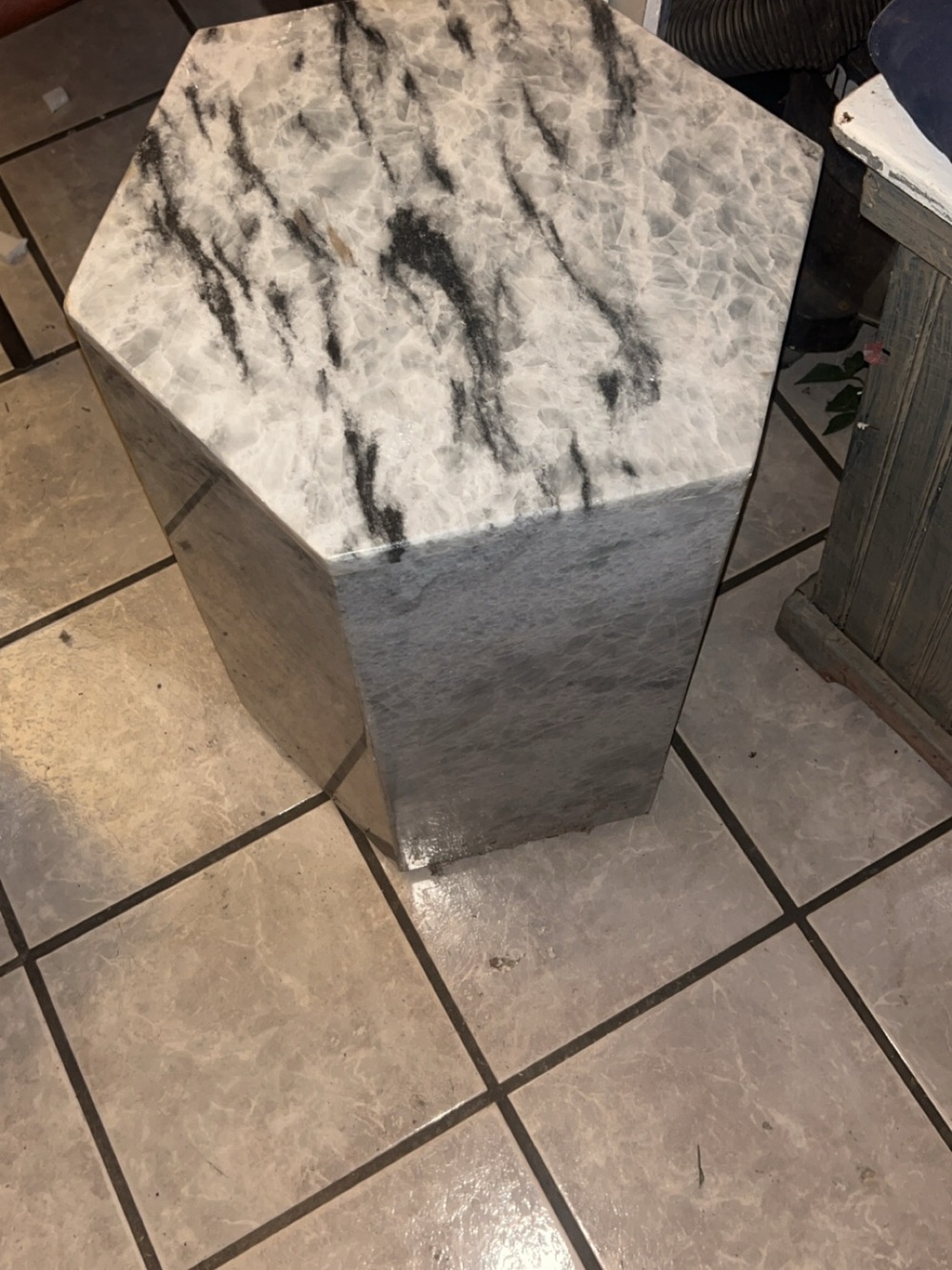 Carrera Hexagon Marble-Effect Accent Vase - Gray and White